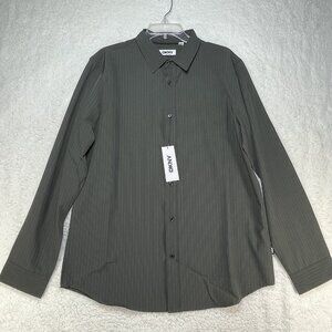DKNY Shirt Mens Size L Large Green Stripe Long Sleeve Stretch UPF 30 NWT